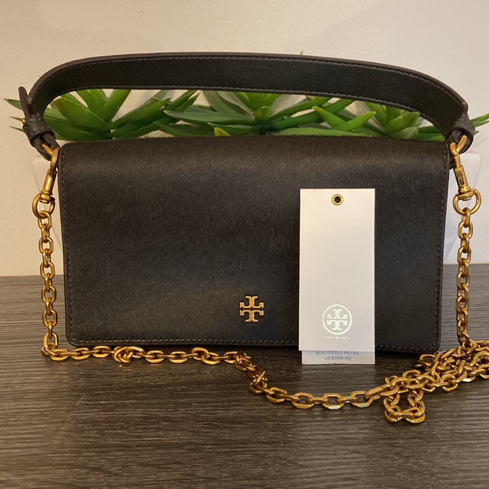Tory Burch Black Shoulder Bag with Gold Chain